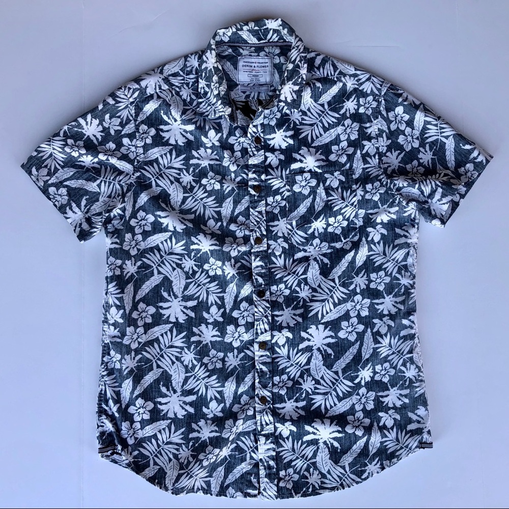 Denim & Flower short sleeve Aloha shirt